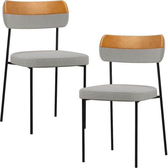 Imagem de Kit 02 Cadeira Decorativa Estofada Para Sala de Jantar Melina L02 Linho Cinza material sintético Whisky - Lyam Decor