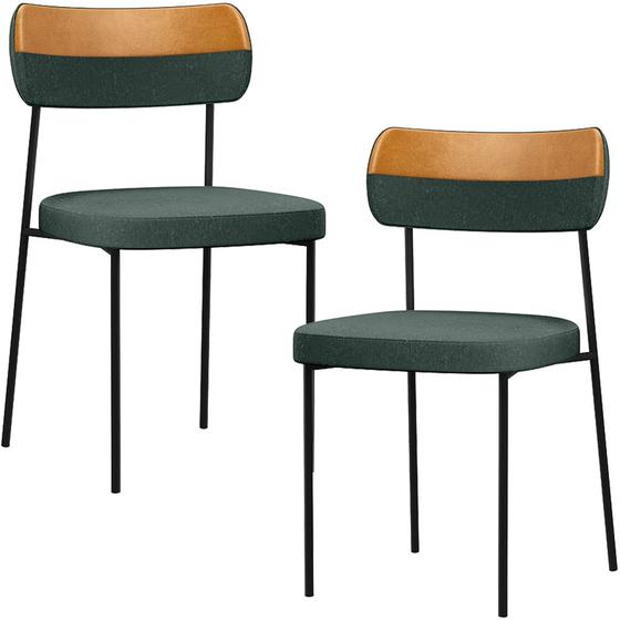 Imagem de Kit 02 Cadeira Decorativa Estofada Para Sala de Jantar Melina L02 Linho verde material sintético Whisky - Lyam Decor