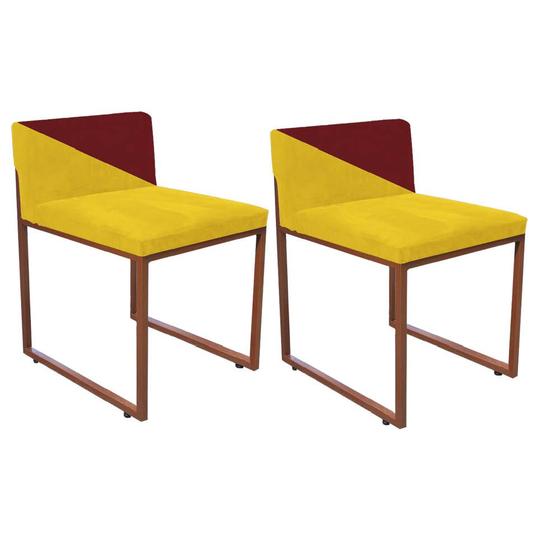 Imagem de Kit 02 Cadeira Office Lee Duo Sala de Jantar Industrial Ferro Bronze Suede Amarelo e Vermelho - Ahazzo Móveis