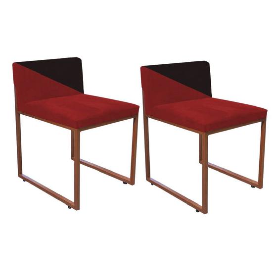 Imagem de Kit 02 Cadeira Office Lee Duo Sala de Jantar Industrial Ferro Bronze Suede Vermelho e Vermelho - Ahz Móveis