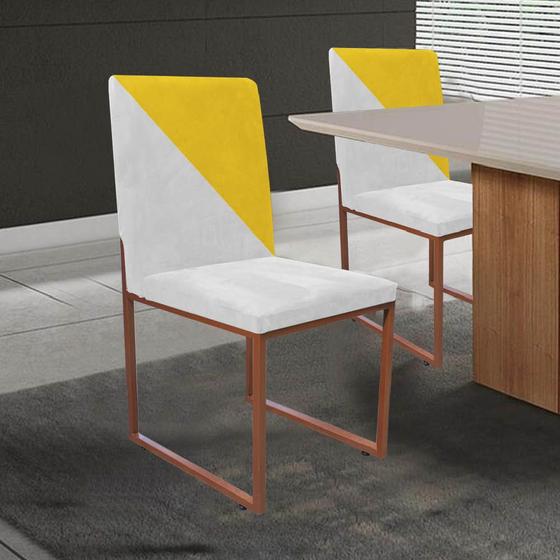 Imagem de Kit 02 Cadeira Office Stan Duo Sala de Jantar Industrial Ferro Bronze Sintético Branco e Amarelo - Ahazzo Móveis