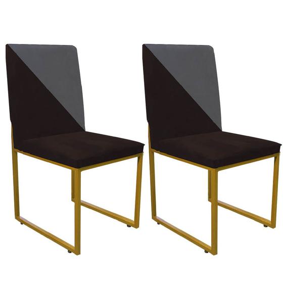 Imagem de Kit 02 Cadeira Office Stan Duo Sala de Jantar Industrial Ferro Dourado Suede Marrom e Cinza - Ahz Móveis