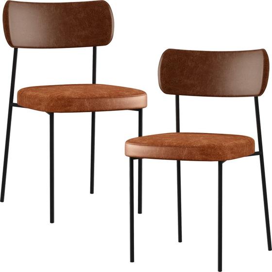 Imagem de Kit 02 Cadeira Para Sala De Jantar Melina L02 material sintético Marrom material sintético Camel - Lyam Decor