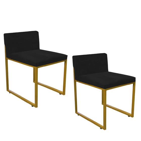 Imagem de Kit 02 Cadeiraa De Jantar Escritório Recepção Lee Office Industrial Ferro Dourado Suede Preto - Ahz Móveis