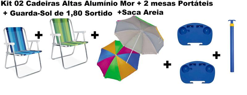 Imagem de Kit 02 Cadeiras Alta Alumínio +guarda-sol 1,80 +2 Mesa Supor