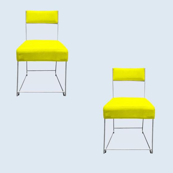 Imagem de Kit 02 Cadeiras Atena Base de Ferro Maciço prata suede Amarelo - D'Classe Decor