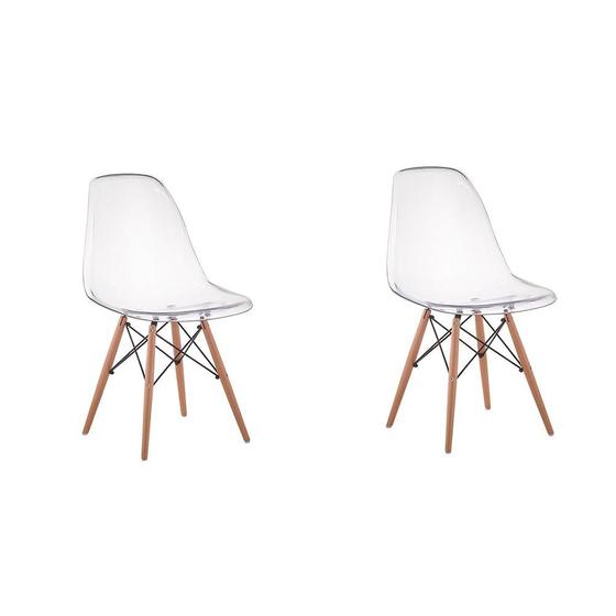 Imagem de Kit 02 Cadeiras Charles Eames Eiffel Wood Policarbonato - Transparente