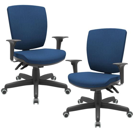 Imagem de Kit 02 Cadeiras de Escritório Diretor Office Giratória Preto Alta Flexi P03 PoliésterAzul-Lyam