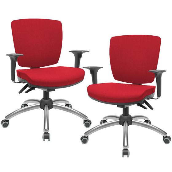 Imagem de Kit 02 Cadeiras de Escritório Executiva Giratória Cromada Baixa Flexi P03 Poliéster Vermelho-Lyam