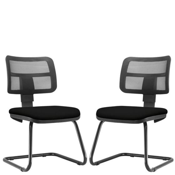 Imagem de Kit 02 Cadeiras de Escritório Recepção Fixa Zip L02 Material Sintético Preto - Lyam Decor