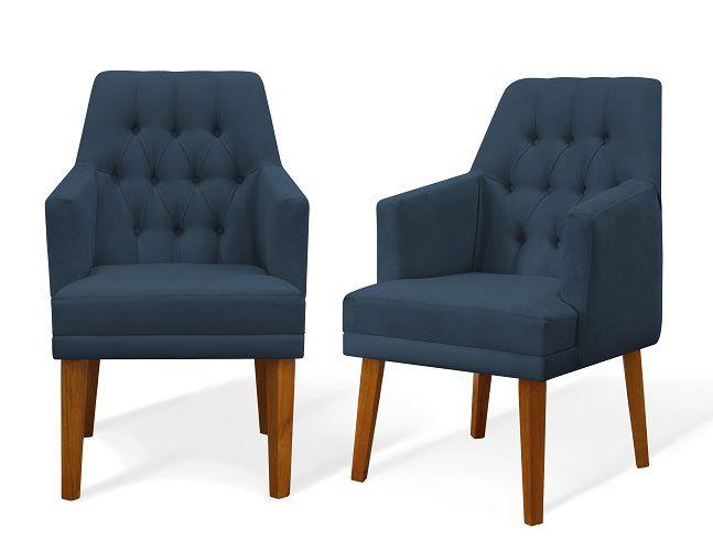 Imagem de Kit 02 Cadeiras De Jantar Bela Com Braço Suede Azul Marinho - Meu Lar Decorações de Ambientes