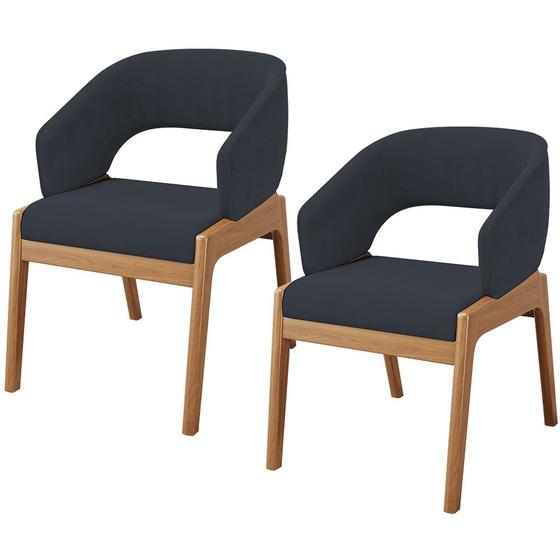 Imagem de Kit 02 Cadeiras de Jantar e Estar Living Estofada Lince L02 Suede Preto - Lyam Decor