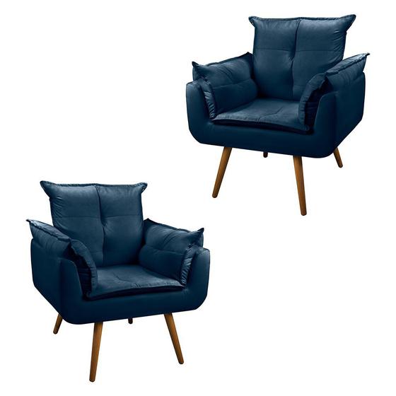 Imagem de Kit 02 Cadeiras Decorativa Opala Quarto Salão Azul Escuro