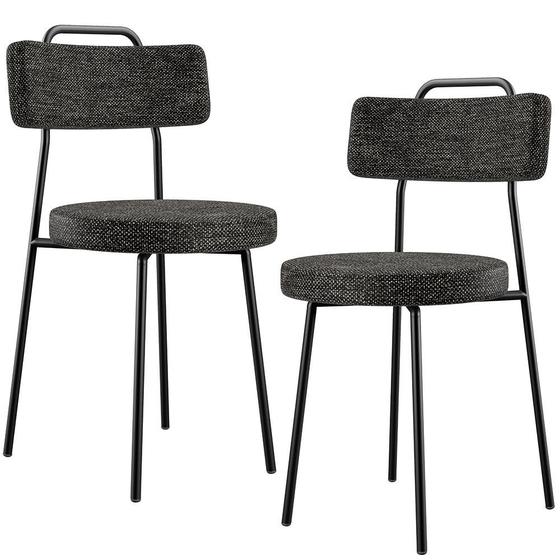 Imagem de Kit 02 Cadeiras Decorativas Estofada Para Sala De Jantar Barcelona F01 Linho Chumbo - Lyam Decor