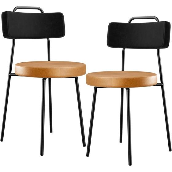 Imagem de Kit 02 Cadeiras Decorativas Estofada Para Sala Jantar Barcelona L02 material sintético Preto Whisky - Lyam