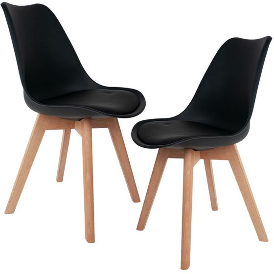 Imagem de Kit 02 Cadeiras Decorativas Para Sala de Jantar Ayla Com Base de Madeira E01 Preto - Lyam Decor