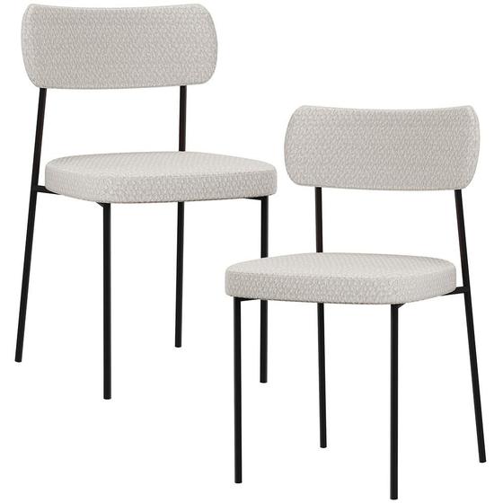 Imagem de Kit 02 Cadeiras Estofadas Para Sala De Jantar Melina L02 Bouclê Cru - Lyam Decor