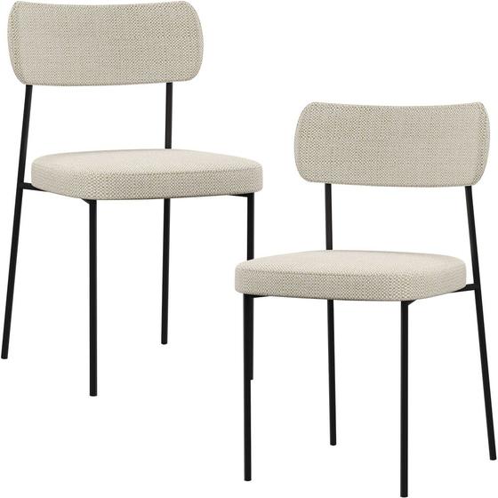 Imagem de Kit 02 Cadeiras Estofadas Para Sala De Jantar Melina L02 Linho Champagne - Lyam Decor