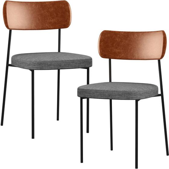 Imagem de Kit 02 Cadeiras Estofadas Para Sala De Jantar Melina L02 material sintético Camel Linho Cinza Escuro - Lyam Decor