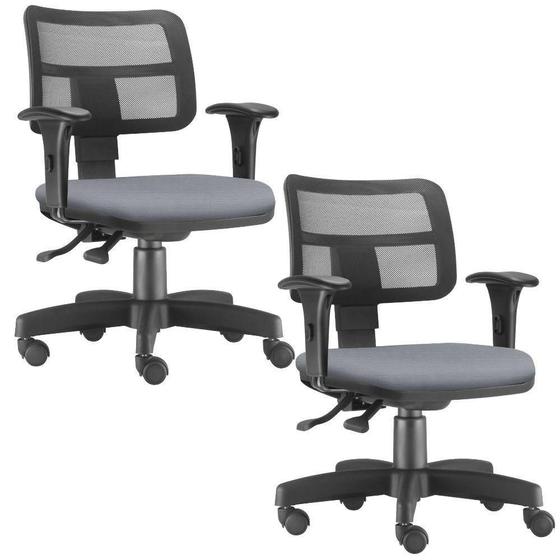 Imagem de Kit 02 Cadeiras Giratórias Zip Executiva Ergonômica Escritório Material Sintético Cinza - Lyam Decor