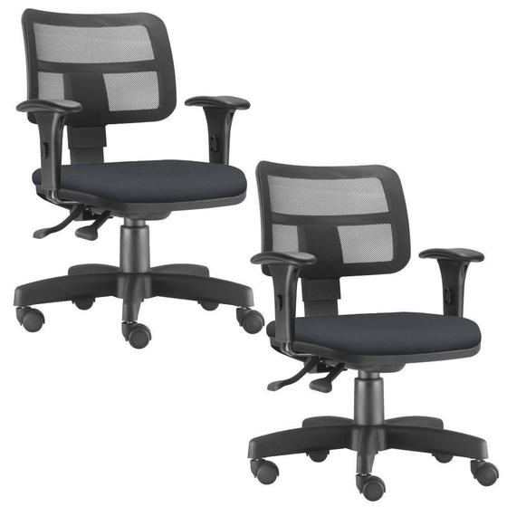 Imagem de Kit 02 Cadeiras Giratórias Zip L02 Executiva Ergonômica Escritório Crepe Preto - Lyam Decor