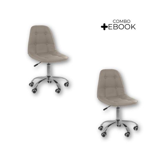 Imagem de Kit 02 Cadeiras Office Eiffel Botonê Ajustável Base Giratória com Ebook