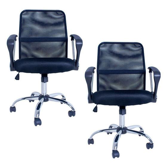 Kit 02 Cadeiras para Escritório Premier Office Giratória Preto - Facthus Menor preço em Kit 02 Cadeiras para Escritório Premier Office Giratória Preto - Facthus