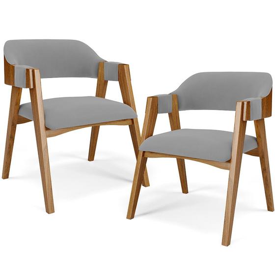Imagem de Kit 02 Cadeiras Para Sala de Jantar e Estar Living Estofada Suran L02 Suede Cinza - Lyam
