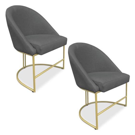 Imagem de Kit 02 Cadeiras Poltrona de Jantar Bela Suede Base Metálica Industrial Dourado - Pallazio