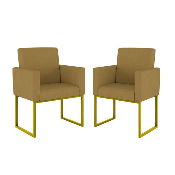 Imagem de Kit 02 Cadeiras Poltrona Decorativa Sala Quarto Base Dourado