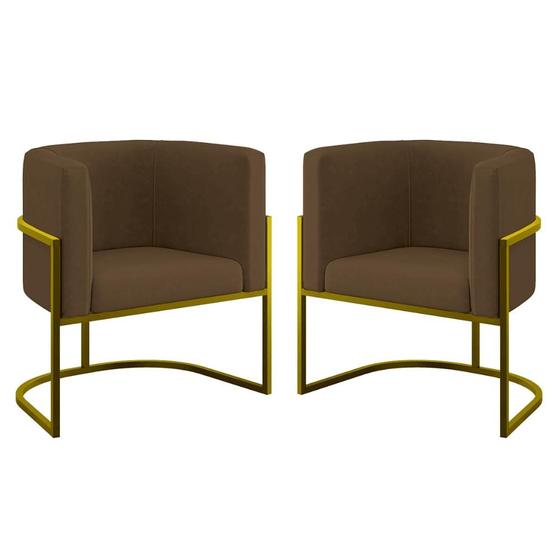 Imagem de Kit 02 Cadeiras Poltrona Sala Quarto Base de Metal Gold