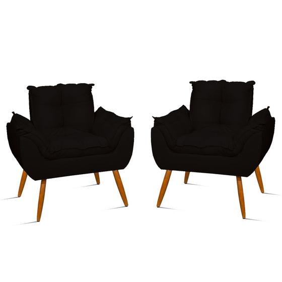 Imagem de Kit 02 Cadeiras Poltronas Opala Suede  Black