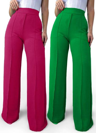 Imagem de Kit 02 Calça Feminina Pantalona Tecido Duna Atacado