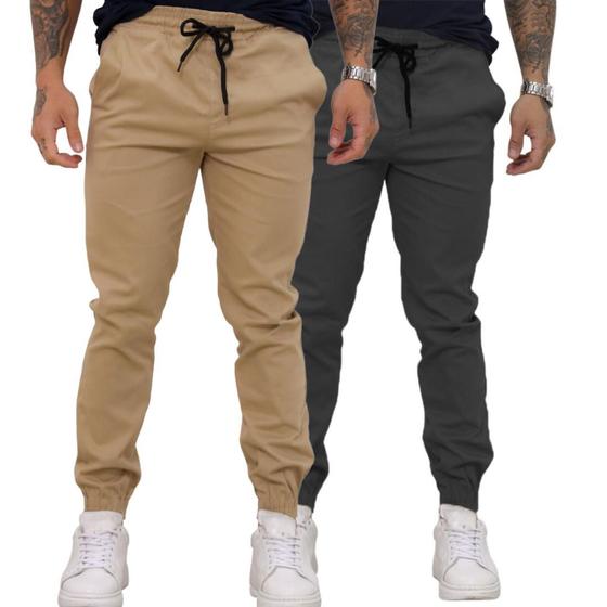 Imagem de Kit 02 Calças Jogger Sarja Masculina Com Punho Elástico