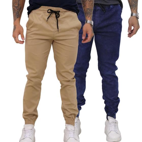 Imagem de Kit 02 Calças Jogger Sarja Masculina Com Punho Elástico