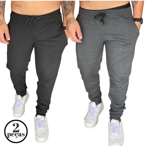 Imagem de Kit 02 calças moletom masculina jogger slim fit básica lisa