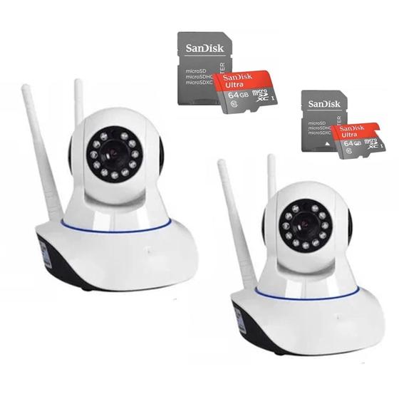 Imagem de Kit 02 Câmeras De Segurança Ip Hd 720p Robo Wireless Com Áudio Onvif + 02 Cartões De Memória 64gb