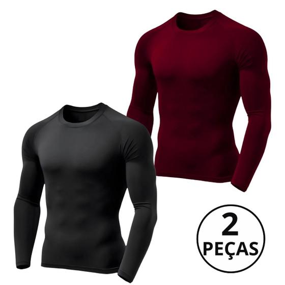 Imagem de Kit 02 Camiseta Térmica Masculina Proteção Solar UV Manga Longa Lisa UV +50