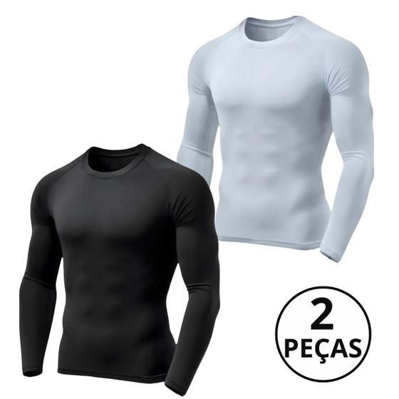 Imagem de Kit 02 Camiseta Térmica Masculina Proteção Solar UV Manga Longa Lisa UV +50