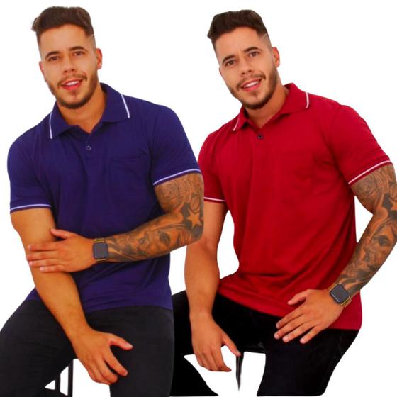 Imagem de Kit 02 Camisetas Masculina Gola Polo Com Bolso Algodão