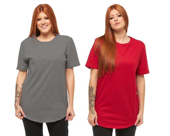 Imagem de Kit 02 camisetas plus size longline manga curta feminina