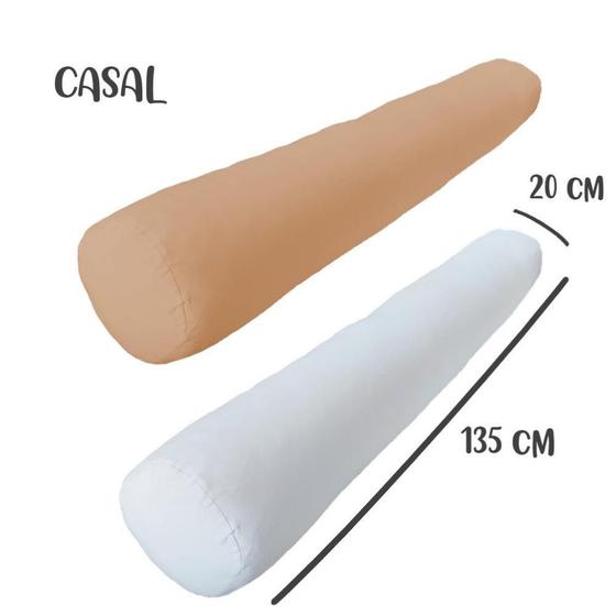 Imagem de Kit 02 Capas para Rolo de Cabeceira Casal 135x20cm Branca e Nude Arrumadinho Enxovais