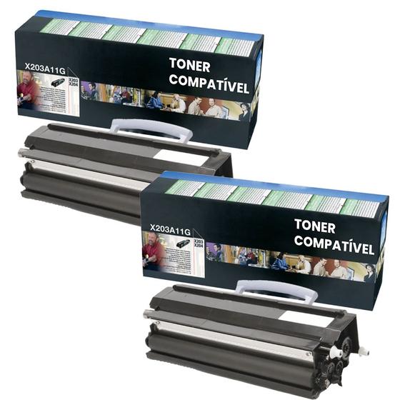 Imagem de kit 02 cartucho de Toner X203 X203A11G compatível para impressora lexmark X204 2.5k