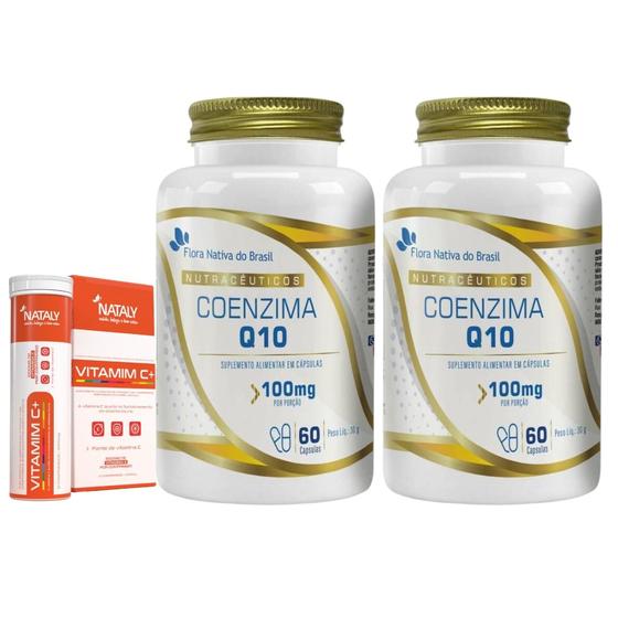 Imagem de Kit 02 - Coenzima Q10 100% Pura 60 Caps 100mg Flora Nativa + Vitamim C