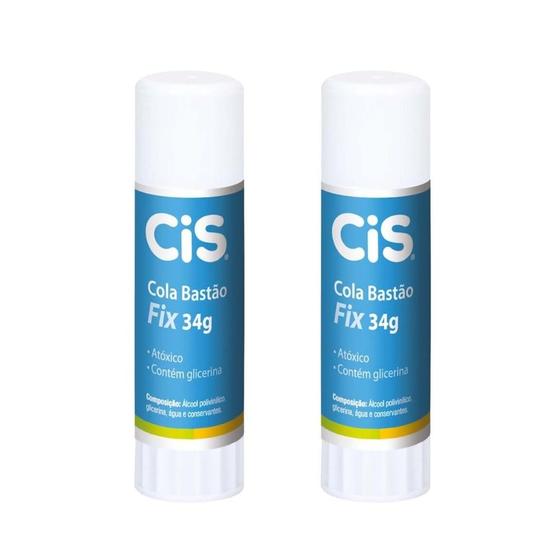 Imagem de Kit 02 Cola Bastão Fix Cis 34g Escolar Artesanato Multiuso