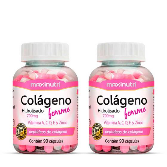 Kit 02 Colageno Femme Vitaminas A-C-D-E Zinco 90 Cápsulas Loja Maxinutri Menor preço em Kit 02 Colageno Femme Vitaminas A-C-D-E Zinco 90 Cápsulas Loja Maxinutri