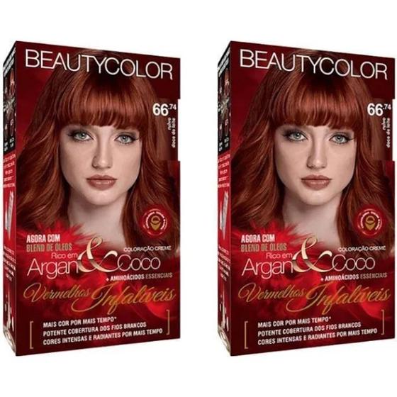 Imagem de Kit 02 Coloraçao Beauty COLOR 66.74 Ruivo Doce De Leite