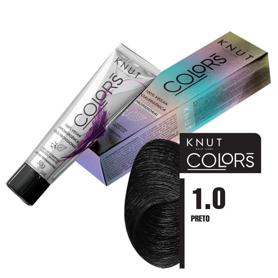 Imagem de Kit 02 Coloração Knut Hair Care Colors 1.0 Preto 50g