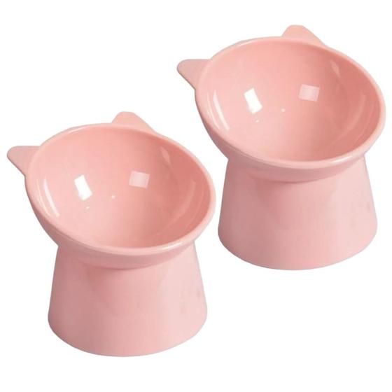 Imagem de Kit 02 Comedouro Bebedouro Gatos Pet Elevado Plástico Rosa