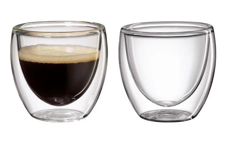 Imagem de Kit 02 Copos De Vidro Parede Dupla Xicara Café Expresso 80ml